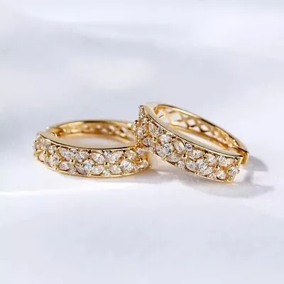 3Ct Marquise Cut Lab-Created Diamond Women's Hoop Earring 14K Yellow Gold Plated • $83.99
