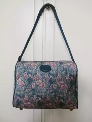 Vintage 1980's Green & Pink Floral Tapestry Overnight Travel Carpet Holdall Bag • £24.99