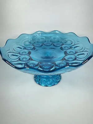 L E Smith Glass Blue Moon And Stars 10 In. Rolled Edge Pedestal Cake Stand • $49