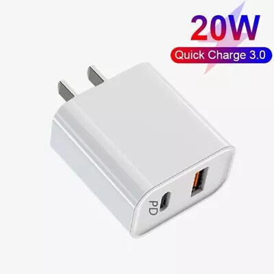 2.4A PD+QC Charger Block For IPhone 14 13 12 11 XR 8 IPad Fast Charging • £6.04