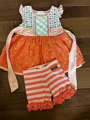 Matilda Jane Girls Clothing Set Size 4 Ruffle Shorts Oranges Butterflies • $12.50