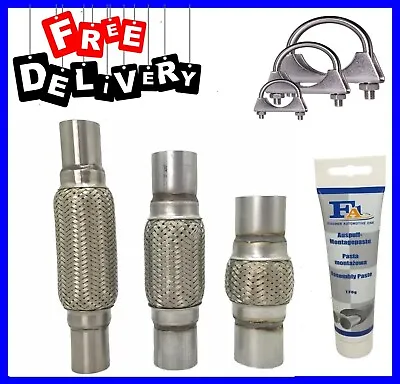 Exhaust Flexi Pipe Flexible Joint Tube + 2 Clamps And Paste-45/50/55/60/64/76 Mm • $29.78