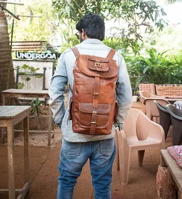 Bag Leather Backpack Men Genuine Laptop Real S Travel Vintage Satchel Rucksack • $58.28