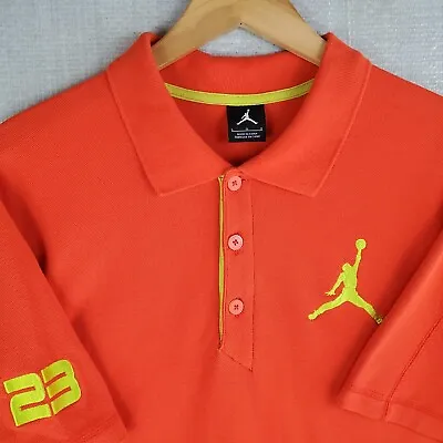 NIKE X JORDAN Size Large Mens Orange Polo Shirt Jumpman 23 Cotton Short Sleeve • $61.75