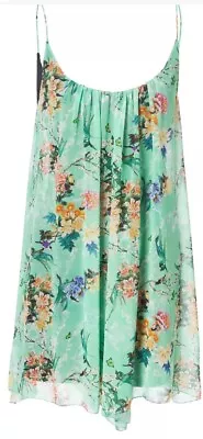 Zara Women L Sea Green Floral Asymmetrical Mini Dress Bird Spaghetti Strap New • £27.99