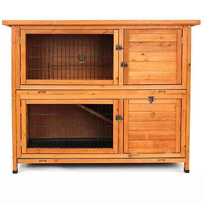 Wooden Bunny Rabbit Hutch Guinea Pig Ferret 4ft Two Tier Wood Pet House Shelter • £104.99