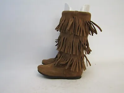 Minnetonka Womens Size 6 Brown Suede Fringe 11  Shaft Mid Calf Fashion Boots • $31.34