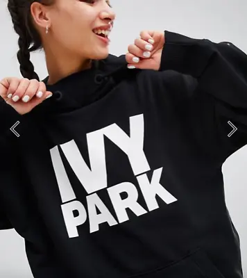 £60 • Buy Ivy Park Oversized Black Pull Over Logo Jersey Sweat Hoodie Size Uk Xxl