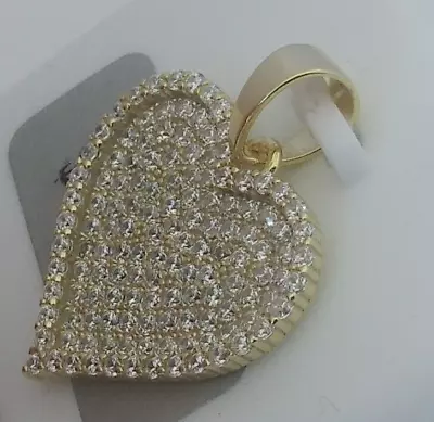 BIG 30x25mm 925 STERLING SILVER MICRO-PAVE CZ HEART PENDANT GOLD PLATED • $29.52