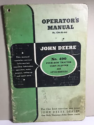 Very Vtg John Deere Operators Manual No. 490 4-row Tractor Corn Planter & Attach • $14.95