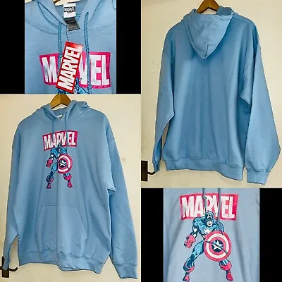 Marvel Captain America Hoodie Comic Book Hooded Sweatshirt Light Blue S M L XL • £12