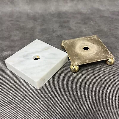 Vtg Lamp Base ONE 3  Square Marble Square Asian Brass Feet Parts Only • $29.99