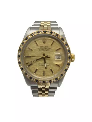 Rolex Datejust Men's Champagne Linen 16014 Diamond/ Sapphire Bezel 36mm Vintage • $3999.99