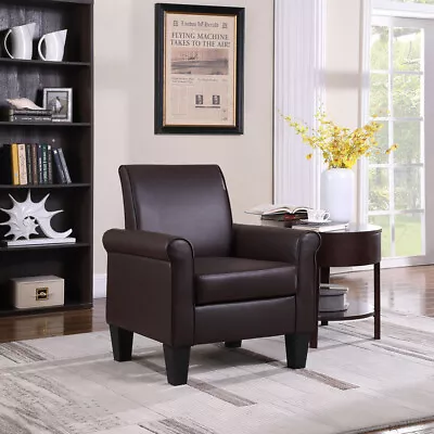 PU Leather Arm Modern Accent Sofa Seat Living Room Leisure Chair Furniture Brown • $128.99