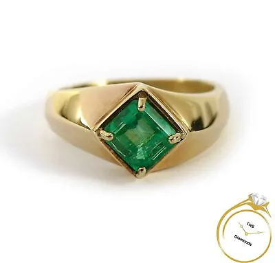 Men's Genuine 2.35ct Green Square Cut Emerald 14k Yellow Gold Statement Ring • $2100
