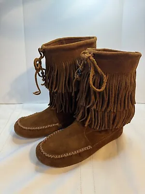 Minnetonka Moccasins Women’s 2 Layer Fringed Size 8 Upper Leather • $27