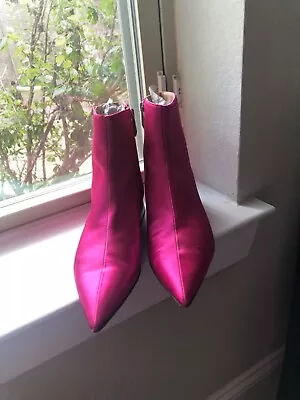 $12.99 • Buy Zara Satin Bootie, Sz. 37 (6), Hot Pink