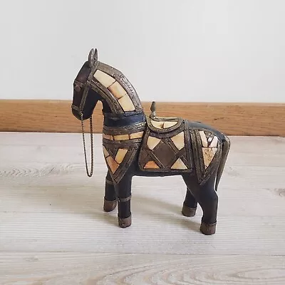 Vintage Antique Style Hand Carved Wooden Horse With Inlay - Collectible  • $40