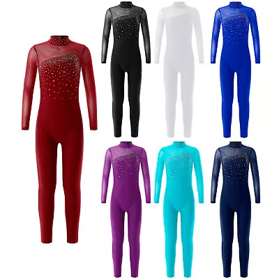 Girls Figure Skating Jumpsuits Rhinestone Ice Skating Competition Dance Costume • £15.40