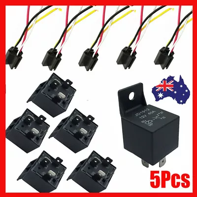 5Pcs 12V 40 Amp Car SPDT Automotive Relay DC 4 Pin 4 Wires W/ Harness Socket • $20.39