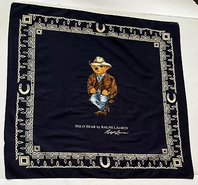 Polo Ralph Lauren Cowboy Bear Navy Blue Bandanna Scarf  25” X 23.5” -FreeUSAship • $39.99