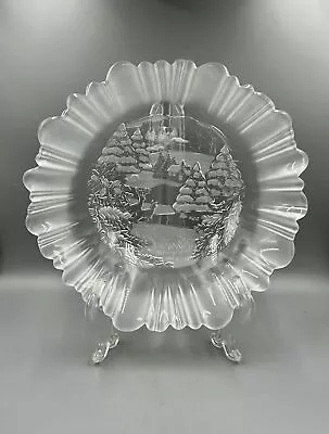 VTG Large 10.5  Mikasa Frosted Crystal Bowl - Winter Woodland Scene W-Deer • $15.99