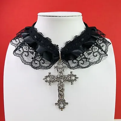 Gothic Steampunk Big Large Oversized Jesus Christ Cross Black Lace Collar Choker • $24.70