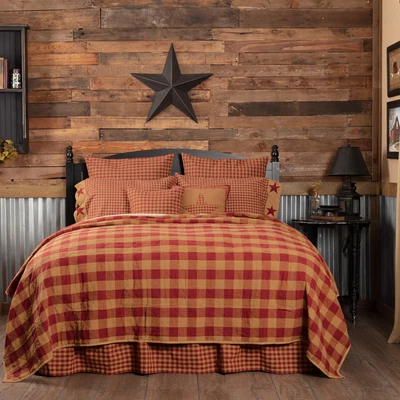 $139.95 • Buy VHC Brands Primitive King Coverlet Red Burgundy Check Cotton Bedroom Decor