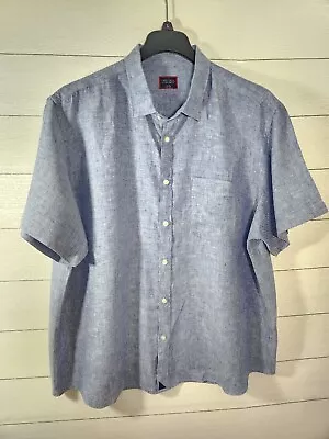 Untuckit Shirt Mens 3XL Blue Short Sleeve Button Up 100% Linen Casual • $18