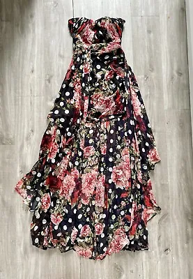 Karen Millen Spot Floral Print Chiffon Drama Hem Mini Dress Size 6 RRP £159 • £40