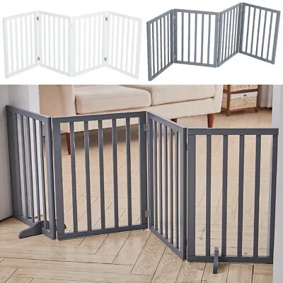 Panels Folding Pet Gate Freestanding Wooden Dog Fence Child Baby Safety Barrier • £30.95
