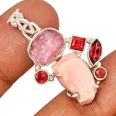Natural Pink Opal Rough Garnet & Morganite Rough U3 Silver Pendant CP10401 JA9 • $2.47