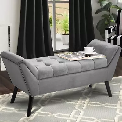 Velvet Fabric Bed End Stool Side Chaise Lounge Sofa Window Seat Bench Soft Chair • £95.95