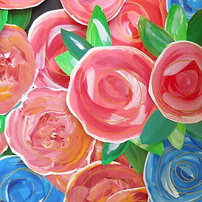 £3.99 • Buy Hand Painted Paper Rose Flowers Leaves Card Making Junk Journal Emellishments