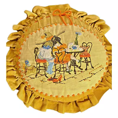 Vintage Halloween Hand Embroidered Decorative Pillow Teddy Bear Tea Party • $29.99