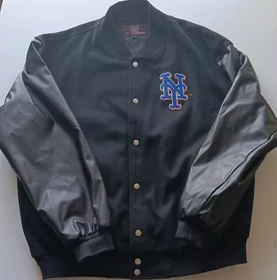 VTG 90s New York Mets Wool + Leather Jacket Mens Sz 2XL XXL Black MLB JH DESIGN  • $125