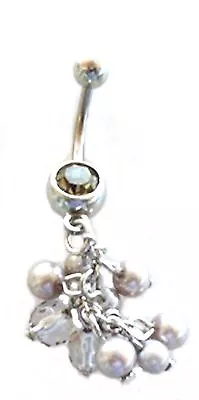 Belly Ring Vintage Black Pearls (faux) Gemmed Dangle Naval Steel Body Jewelry • $8.59