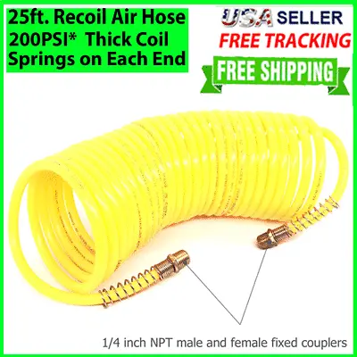 25ft 1/4  Recoil Air Hose Re Coil Spring Ends Pneumatic Compressor Tools 200PSI • $7.89