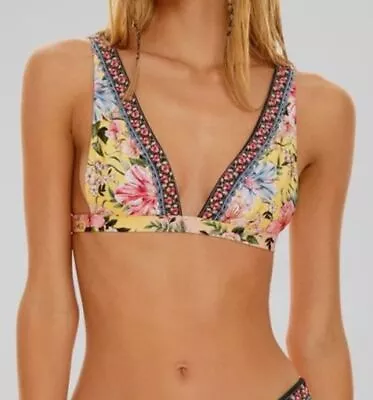 $130 Agua Bendita Women's Yellow Sally Lola Bikini Top Swimwear Size Medium • $41.98