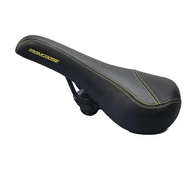 Mongoose Black Leather Bike Seat With Yellow Stitching Mens Logo 11 Inches • $22.49
