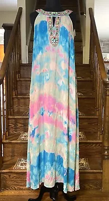Soft Surroundings Verona Royale Blue Maxi Dress Tie Dye Boho XL / 18 NWT • $74.99