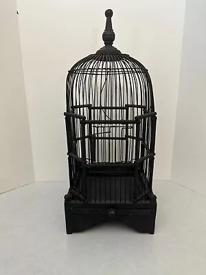 Vintage Wood And Metal Bird Cage - Round Cage 20” X 9” - Painted Black • $74.75