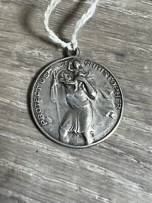 VINTAGE ST CHRISTOPHER PROTECT US MEDAL STERLING SILVER 925 PENDANT Religious 43 • $56