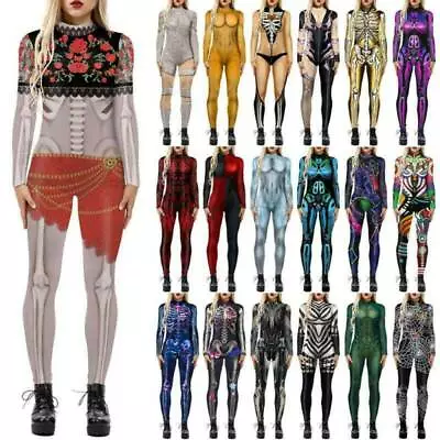 $33.69 • Buy Halloween Womens Jumpsuit Catsuit 3D Print Cosplay Costume Bodysuit Fancy Dress