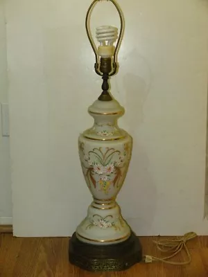 ANTIQUE BOHEMIAN Or MURANO HAND PAINTED ENAMEL GILDED FROSTED GLASS BANQUET LAMP • $249.99