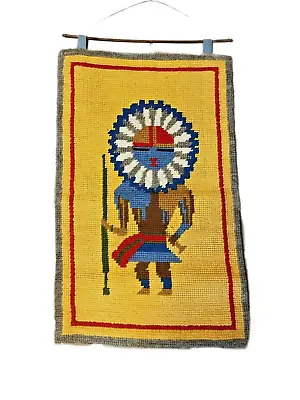 Vintage Handmade Native Kachina Yarn Needlepoint Wall Hanging • $25