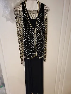 Vintage Evening Gown JOSTAR XL  Black  Long Sheath With Gold Over Jacket REDUCED • $49.99