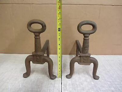 Set Of 2 Vtg Antique #2 Cast Iron Fireplace Andirions Log Dogs Heavy Deco • $109.99