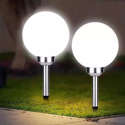 Solar Outdoor Garden Stake Globe Light Dusk To Dawn LED White 30 Cm Set Of 2 • £26.39