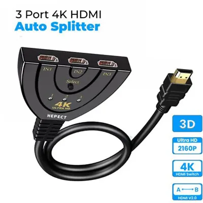 4K 3in 1out HDMI Switch Hub Splitter TV Switcher Adapter Ultra HD For HDTV PC // • $7.21